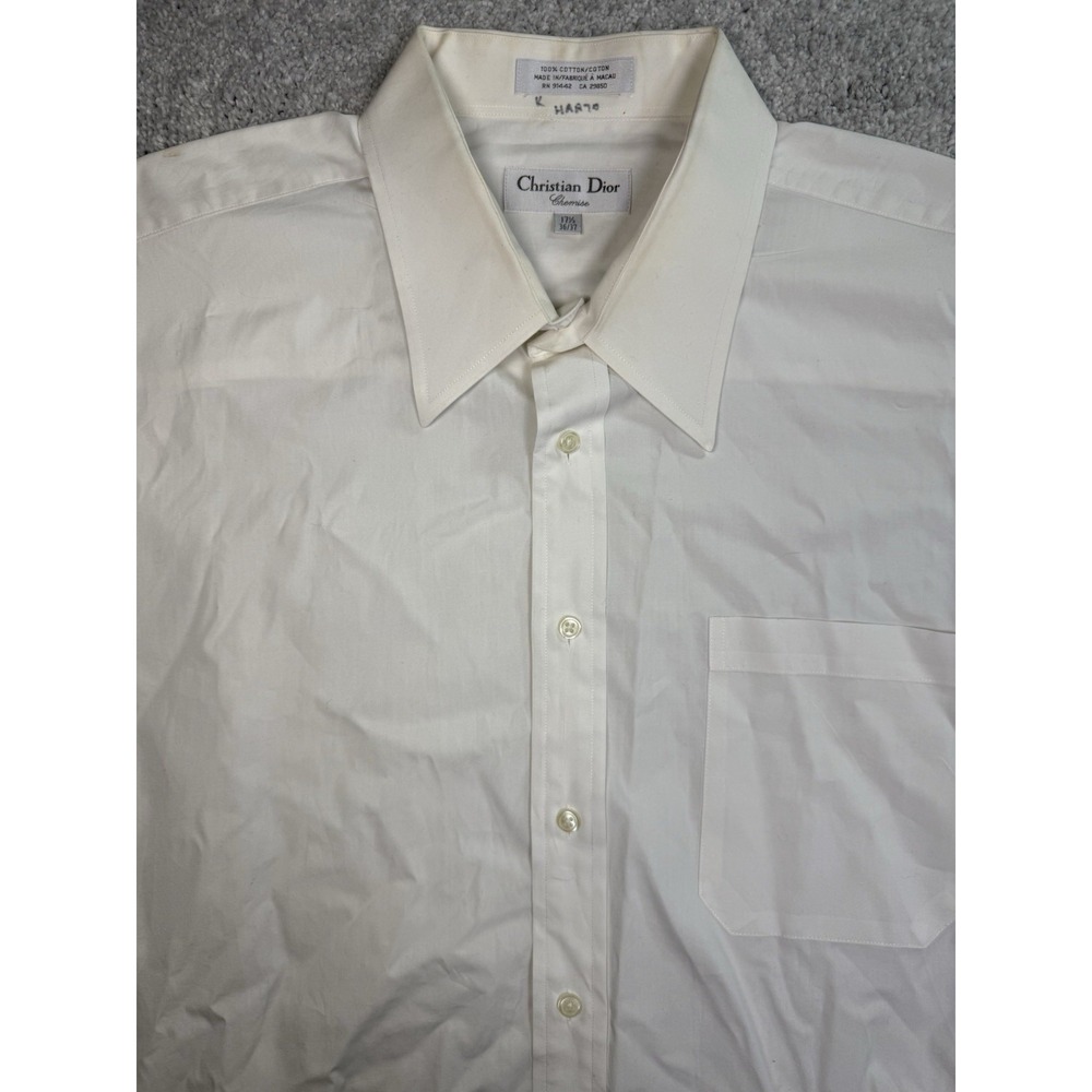 Vintage Christian Dior Mens Dress Shirt 17.5 36/37 White French Cuff 100% Cotton